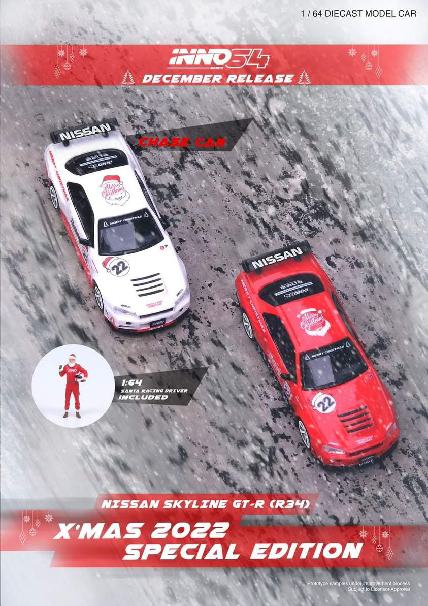 INNO 1:64 NISSAN SKYLINE GT-R R34 "X'MAS 22" Special Edition Red model Car