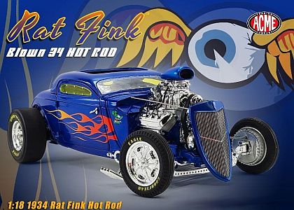 ACME 1:18 1934 Ford Blown Altered Coupe Rat Fink Diecast Car Model
