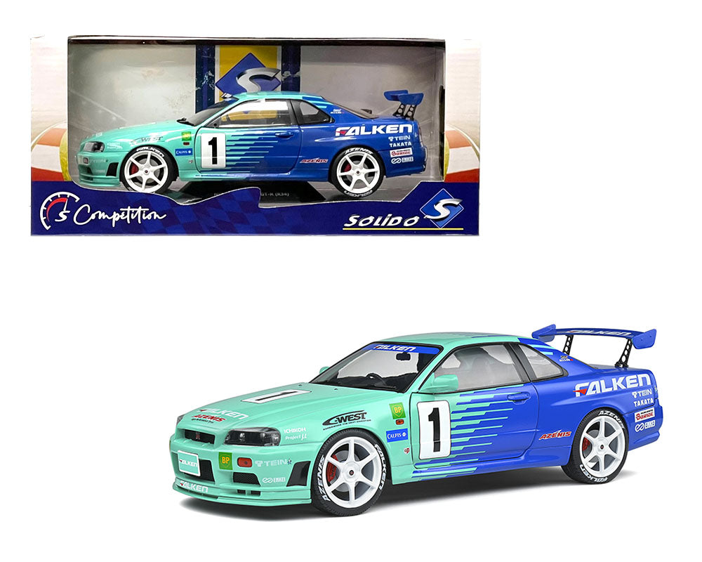 Solido 1:18 1999 Nissan Skyline GT-R (R34) Falken Drift Livery – Green Blue