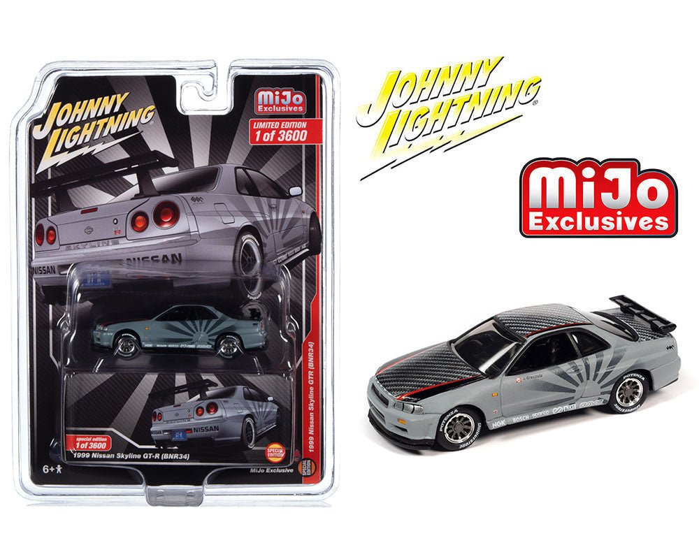 Johnny Lightning 1:64 1999 Nissan Skyline GT-R (BNR34) Rising Sun- (Matte Grey)- Mijo Exclusives Limited Edition 3,600 Pieces